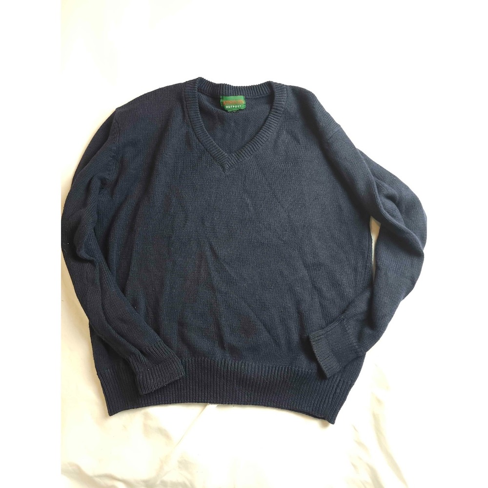 Vintage‎ American Outpost Sweater Mens Large Navy Knit V-Neck Pullover Grandpa